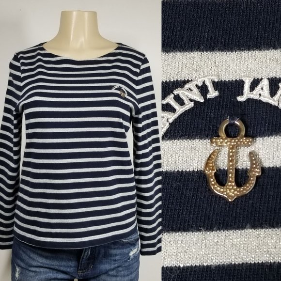 Saint James Tops - SAINT JAMES Striped BRETON Nautical Navy Sailor Marine Anchor Top Shirt France 8